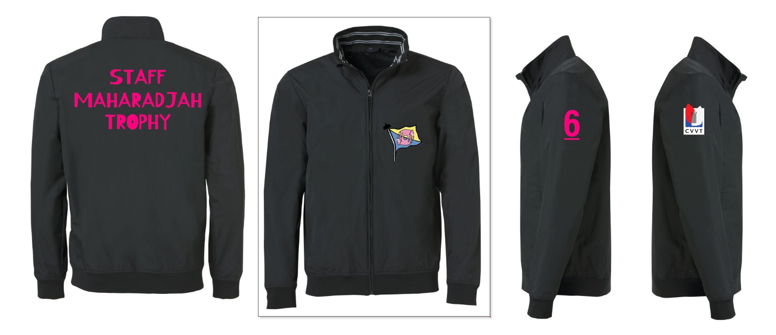 Veste personnalisée Maharadjah Trophy — Staff, marquage rose fluo dos et logo voile poitrine